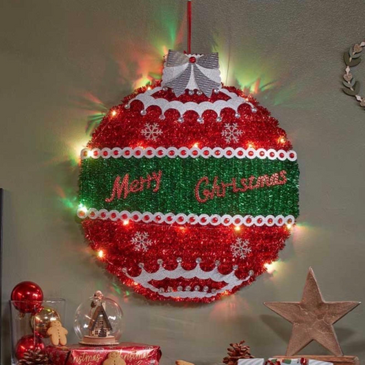 44cm Light Up Christmas Tinsel Bauble Decoration – Merry Christmas