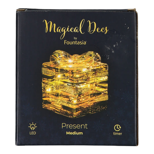 Medium Copper Glass Present Light-Up Glitter Box – Christmas Decoration