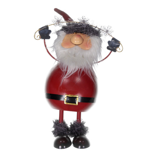 Decorative figure of a Santa Claus-like character with a red body, white beard, and black belt on a white background.