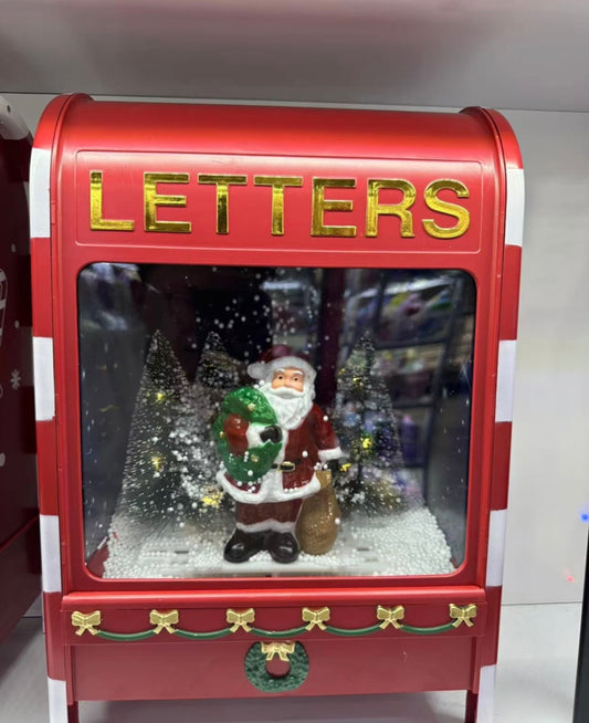 Light Up Santa Christmas Letter Box Swirling Snow Scene