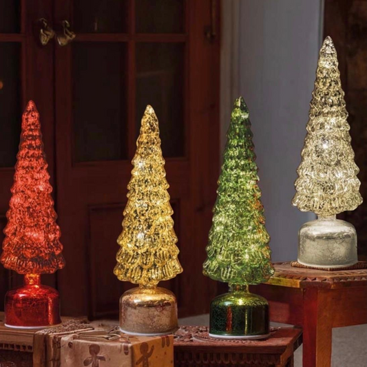 34cm Green Light Up Spinning Glass Christmas Tree Decoration