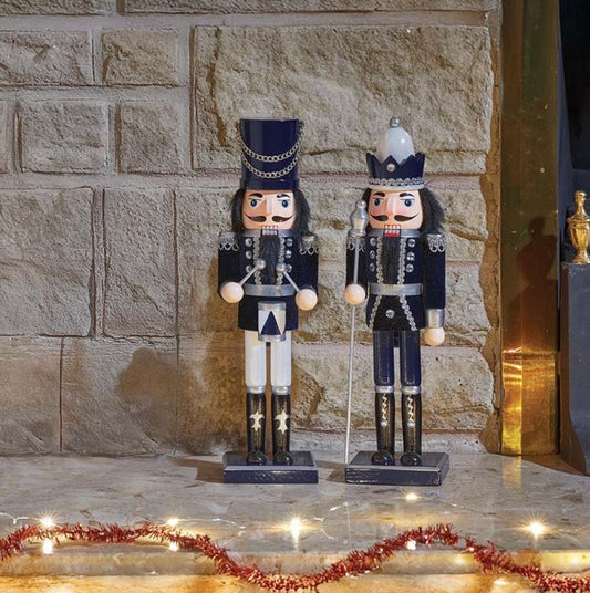 30cm Navy & Silver Christmas Nutcracker Decoration – Large Soldier