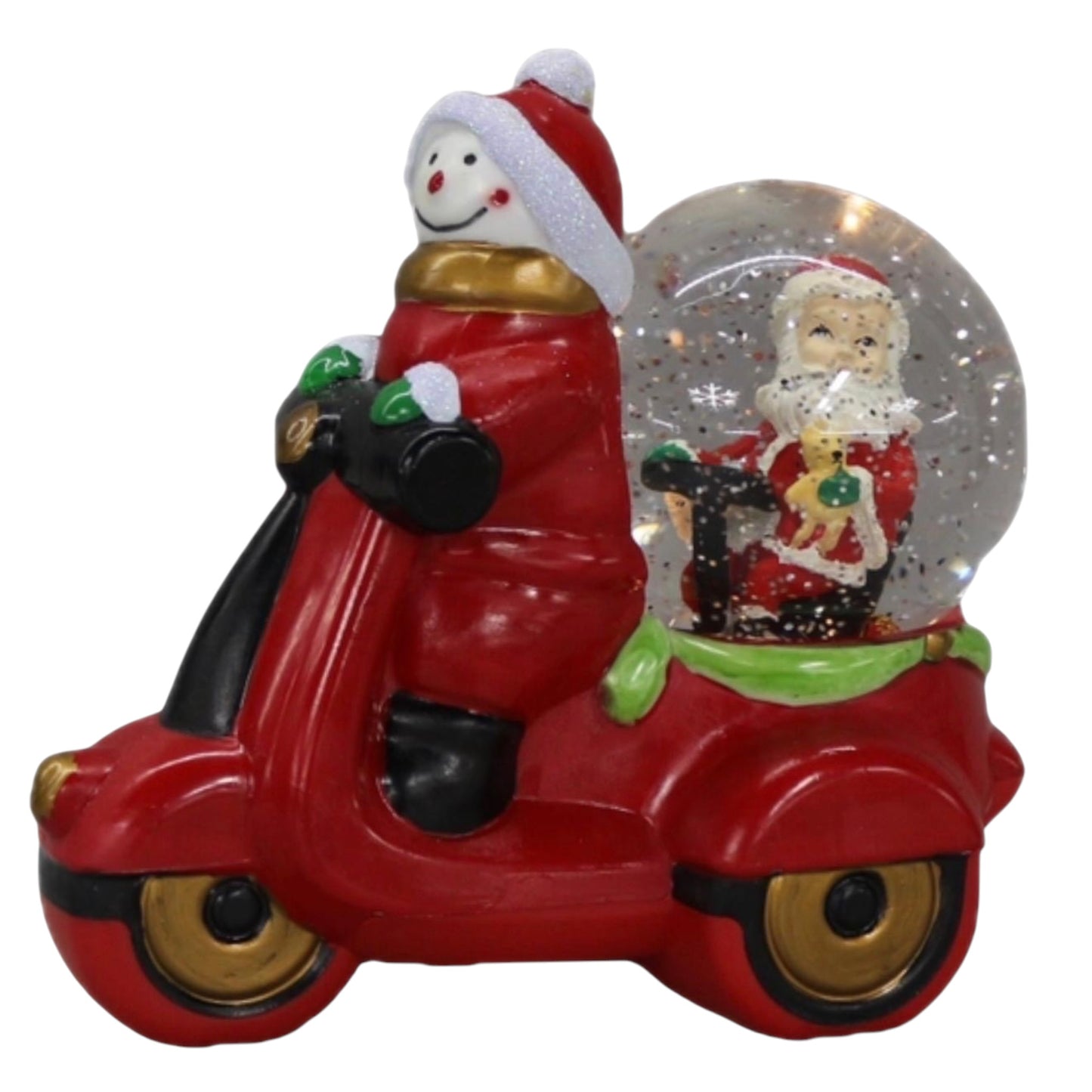 Snowman on Red Scooter with Santa Christmas Snow Globe