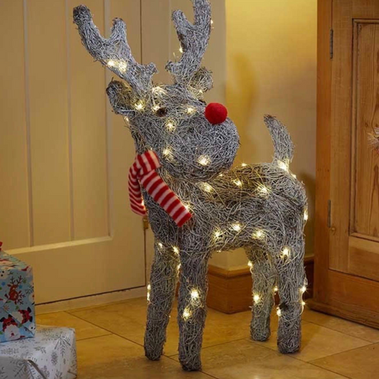 79cm Light Up Rattan Christmas Reindeer Decoration – 80 Warm White LEDs