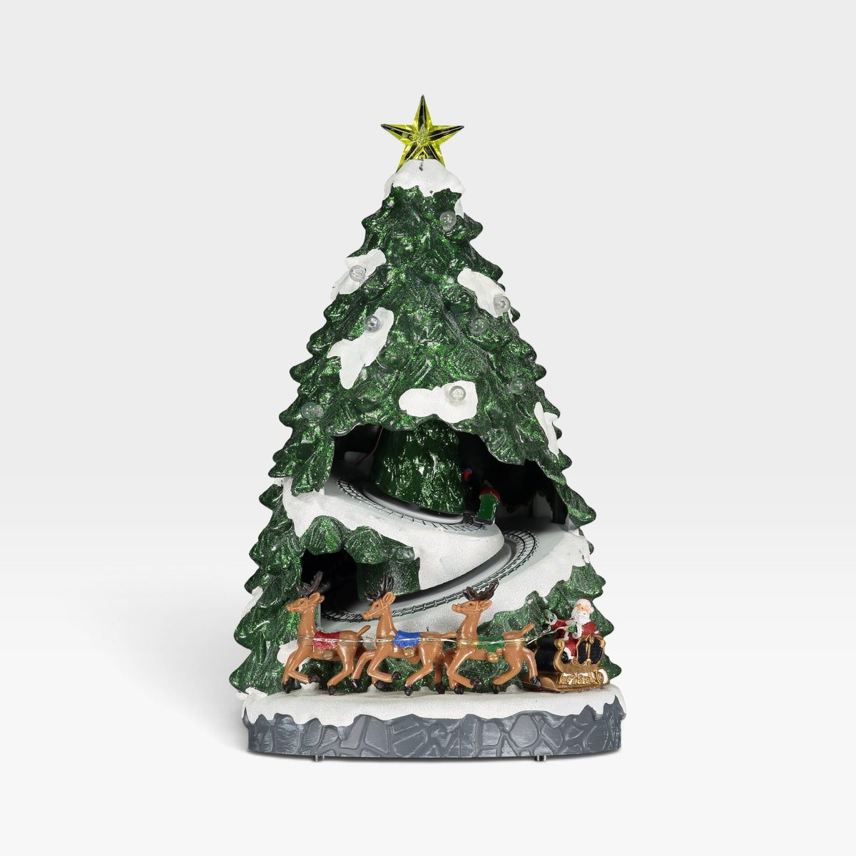 Light Up Christmas Tree with Animated Train Decoration