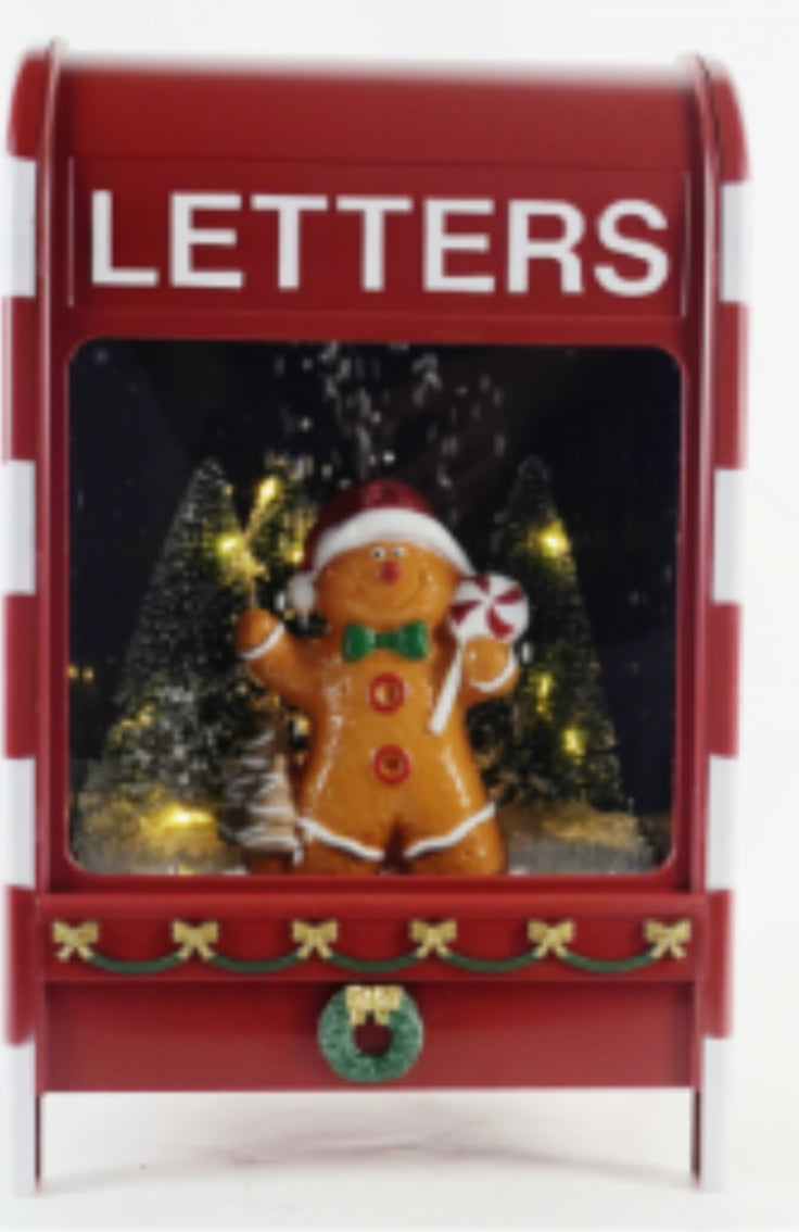 Light Up Gingerbread Christmas Letter Box Snow Scene