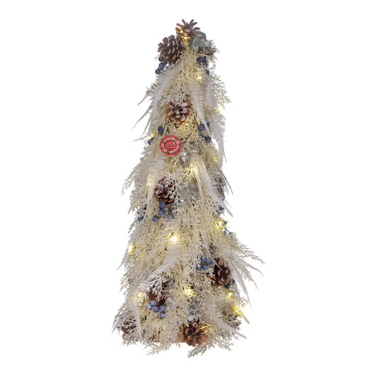 Winter White LED Christmas Tree with Pinecones & Berries – 60cm Festive Tabletop Decoration