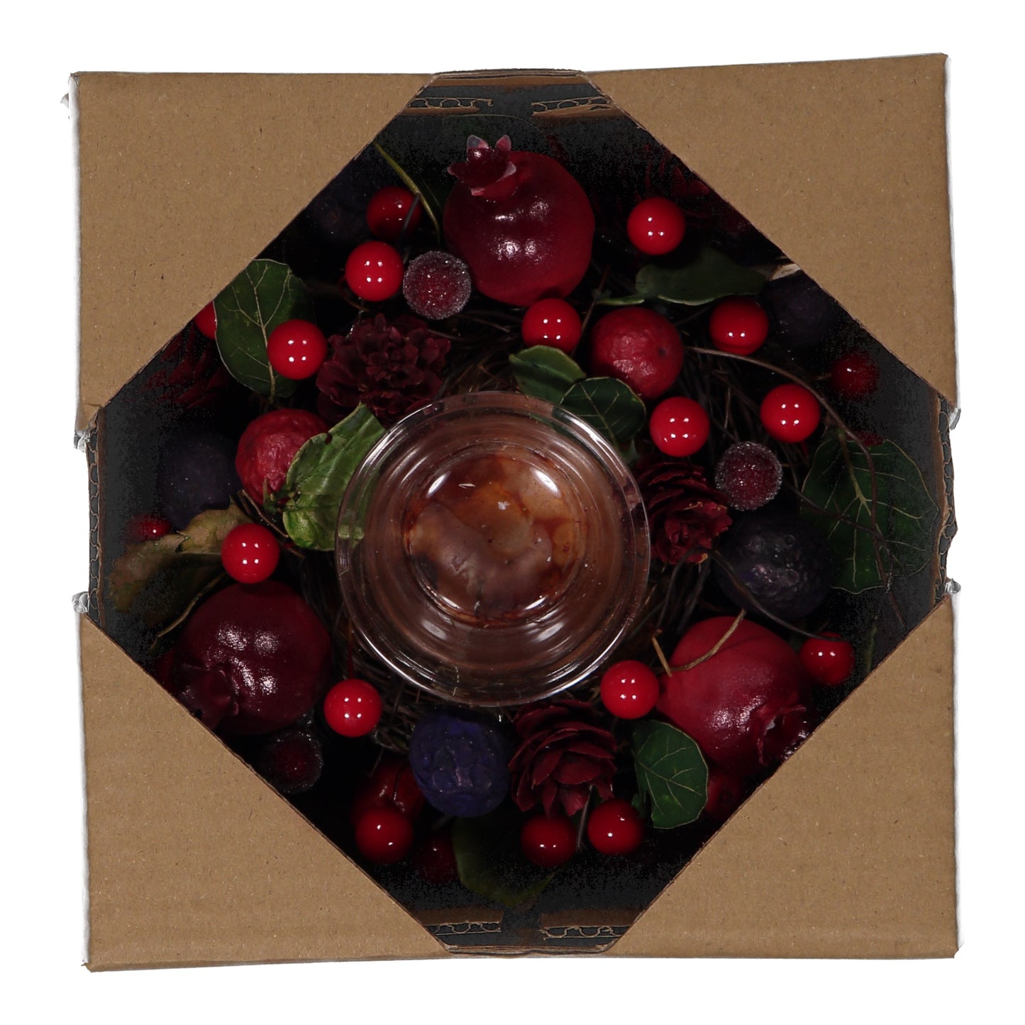 Red & Blue Berry Candle Holder with 1 Glass Cup – Festive LED Table Centerpiece