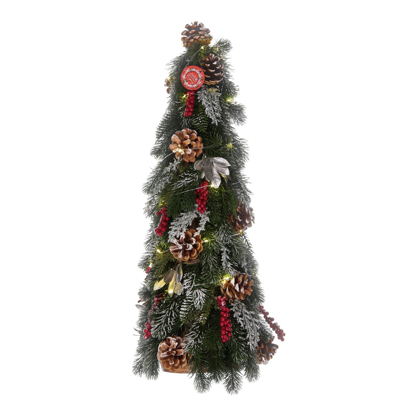 Frosted Pinecone & Berry Christmas Tree with LED Lights – 60cm