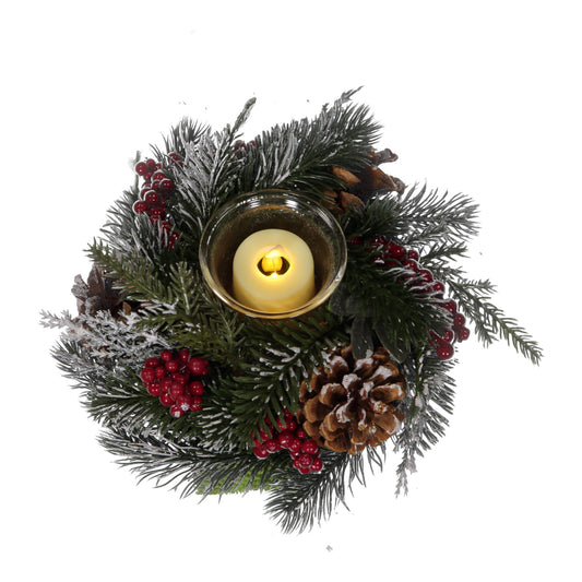 Frosted Pinecone & Berry Candle Holder with LED Tea Light – 1 Cup