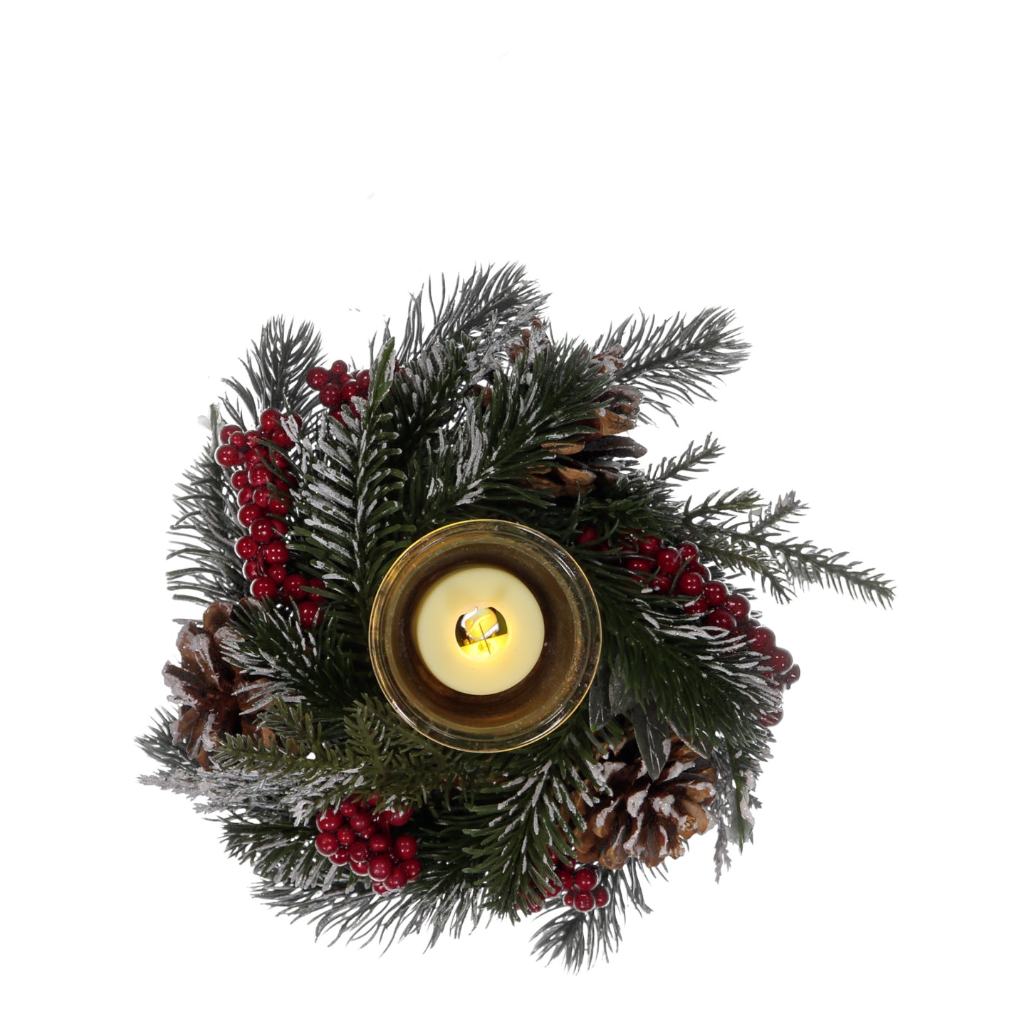 Frosted Pinecone & Berry Candle Holder with LED Tea Light – 1 Cup