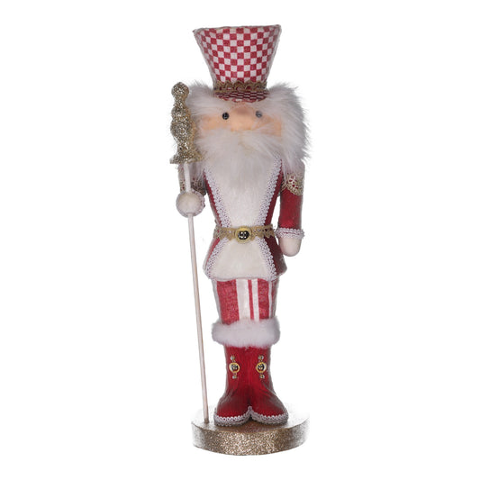Red & White Christmas Nutcracker Figurine with Glitter Staff – Festive Holiday Ornament