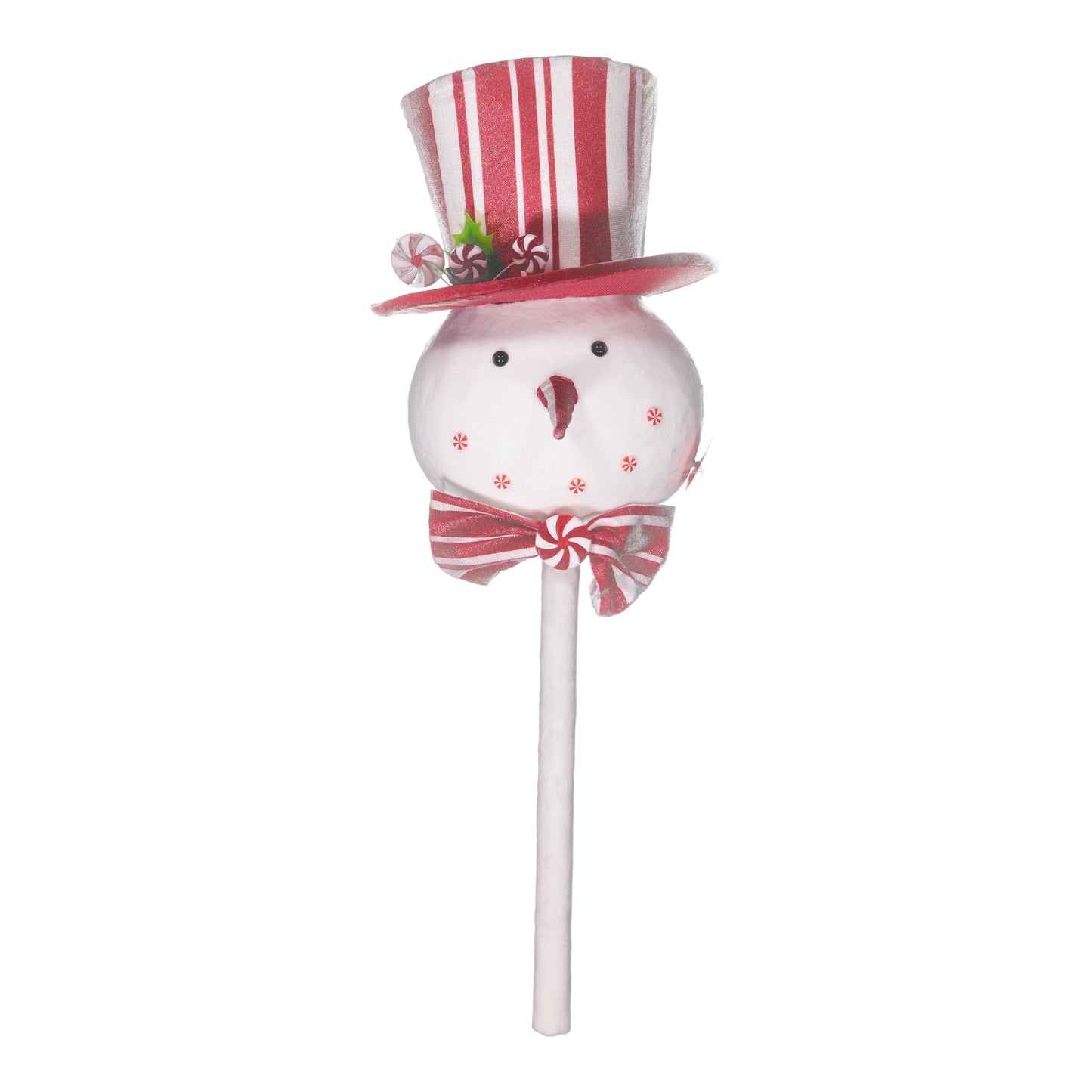 Peppermint Snowman Head with Striped Top Hat – Christmas Decoration