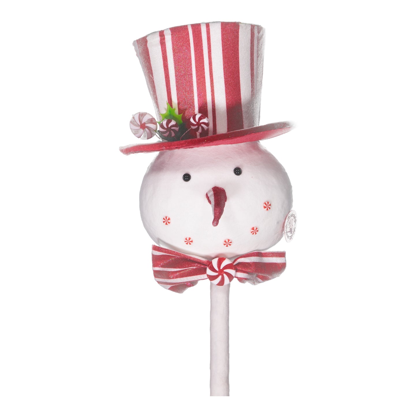 Peppermint Snowman Head with Striped Top Hat – Christmas Decoration