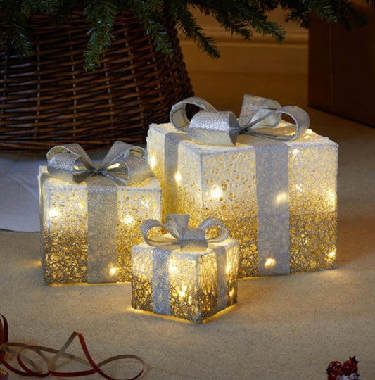 Gold Sparkly Faux Gift Boxes - Set of 3