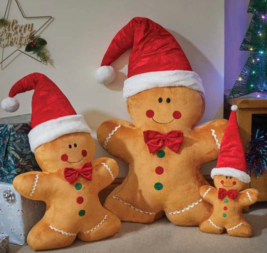 Xl Large 87cm Gingerbread Plush with Santa Hat – Festive Christmas Decoration