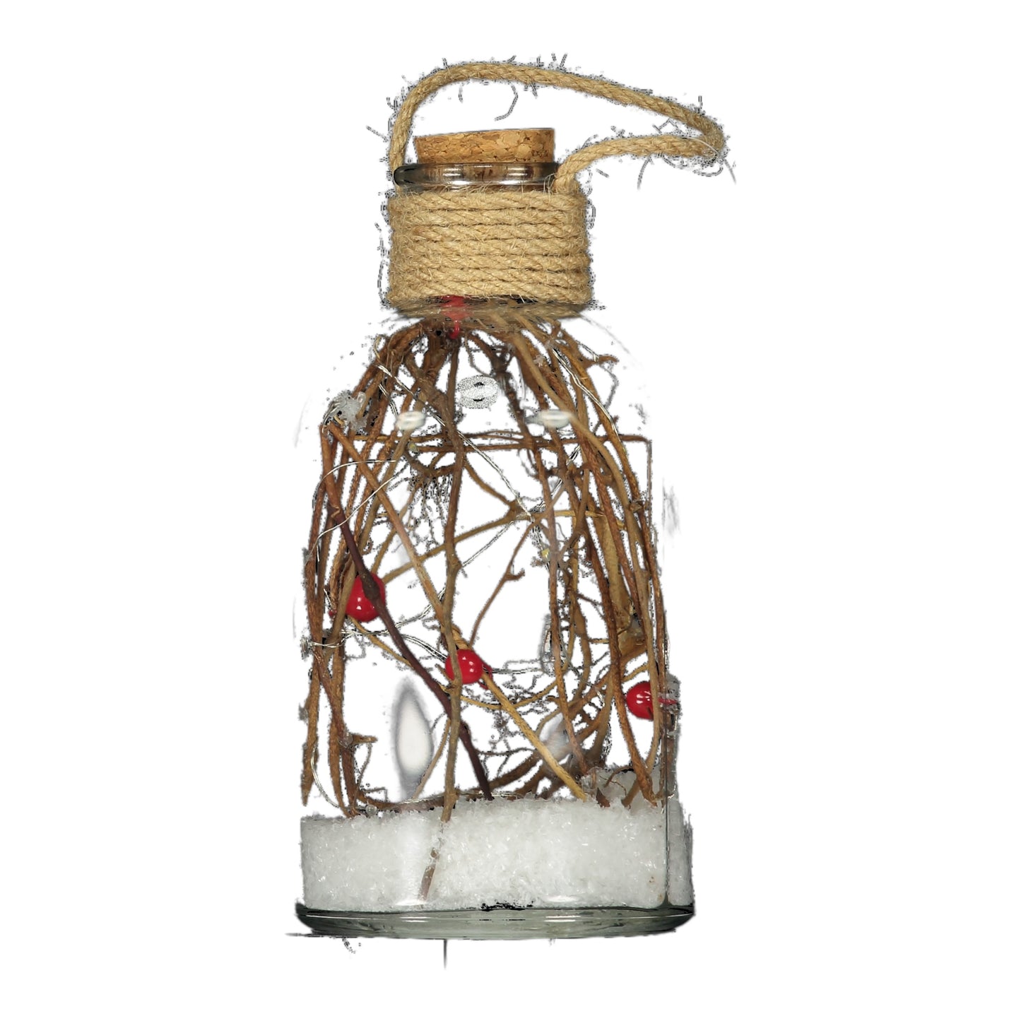 Light-Up Berry Jar – Rustic Glass Bottle with LED Lights and Snow Scene