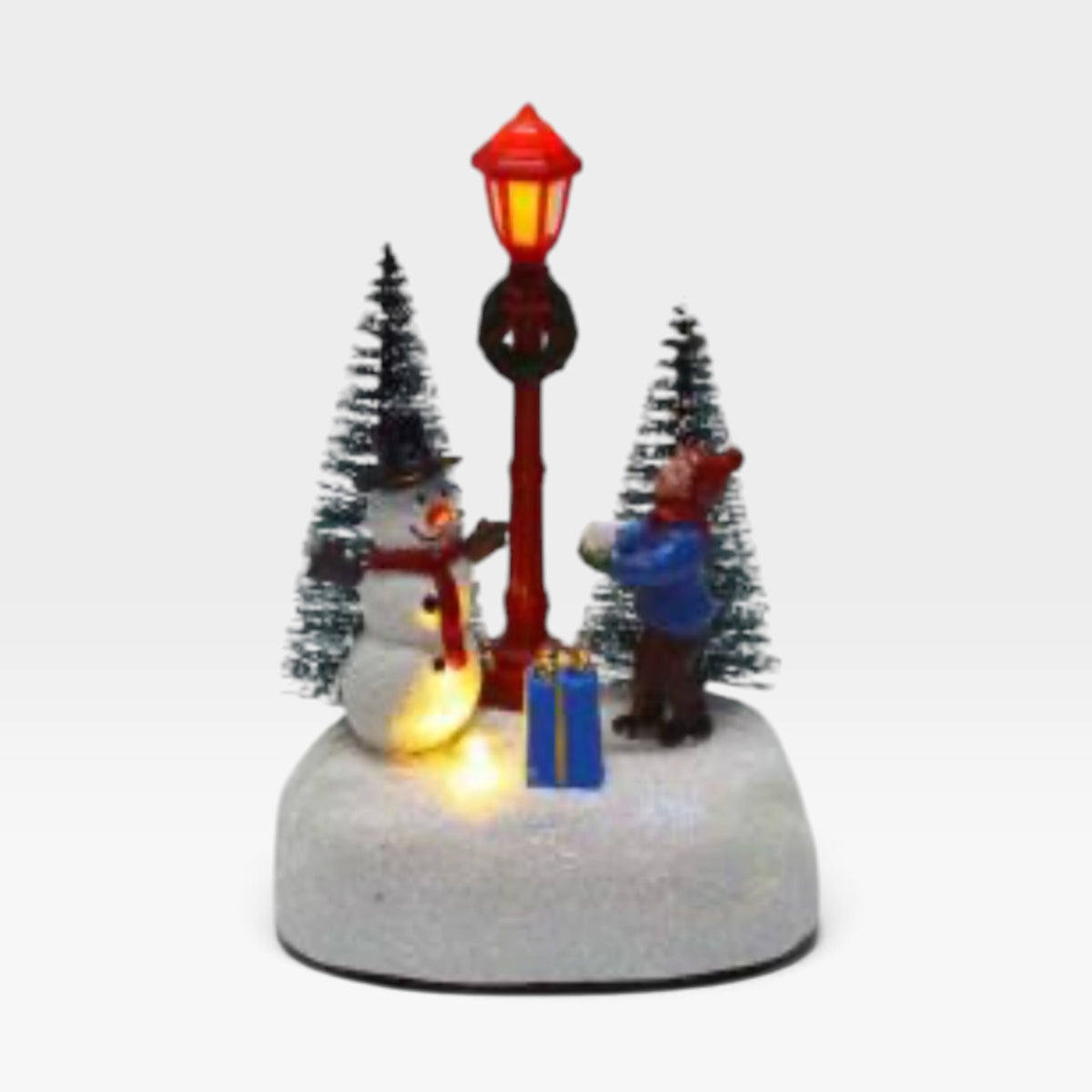 Light Up Snowman Christmas Lamppost Snow Scene