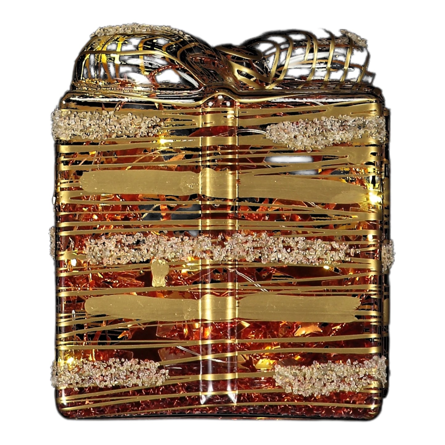 Medium Copper Glass Present Light-Up Glitter Box – Christmas Decoration
