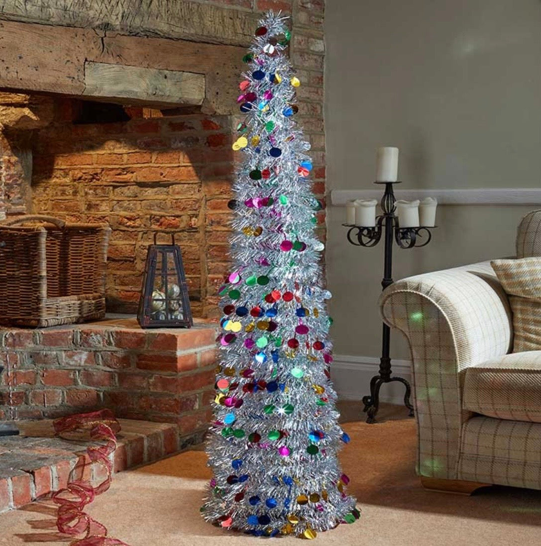 1.8m Silver Pop-Up Gatsby Christmas Tree – 6ft Multicoloured Festive Decoration