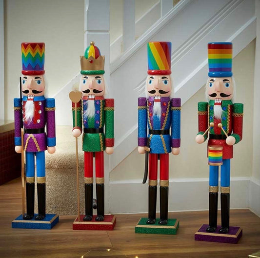 60cm Large Rainbow Christmas Nutcracker Soldier – Colourful Glitter Decoration