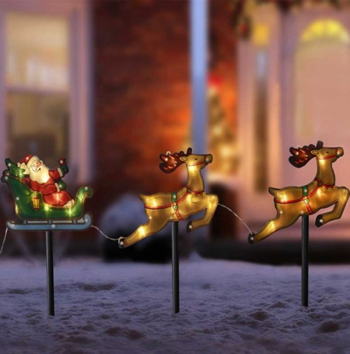 Santa Sleigh & Reindeer Light-Up Garden Stakes – LED Christmas Pathway Decoration