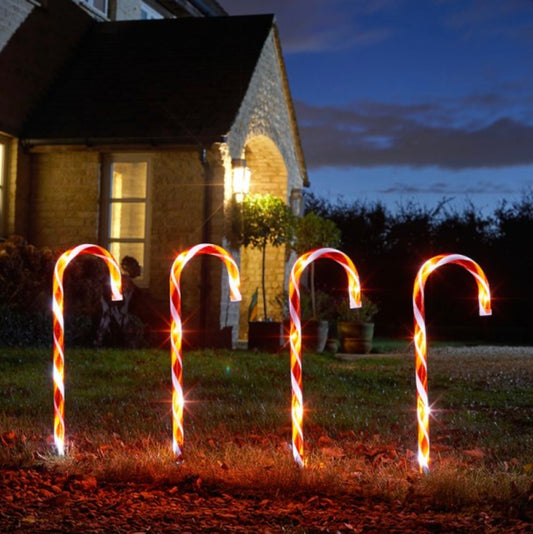 Large Candy Cane Pathway Lights – Set of 4 Oversized Red & White CandyCane Stakes for Outdoor Christmas Displays