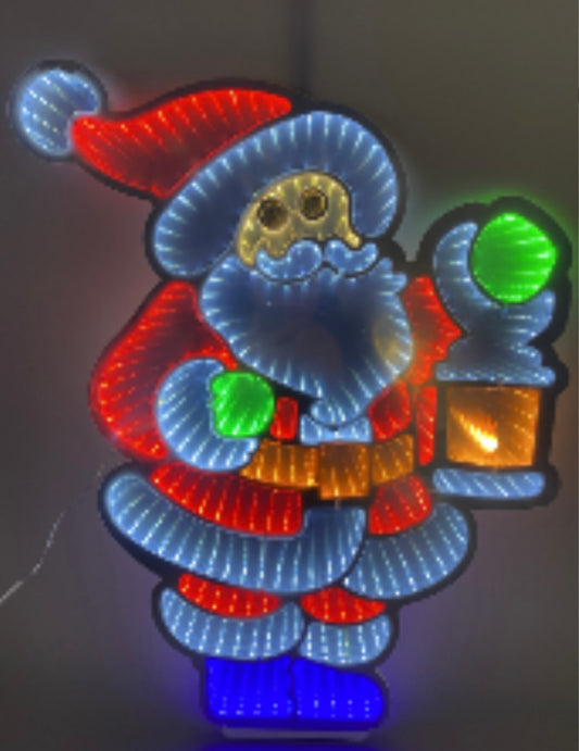 Animated LED Infinity Mirror Santa with Flickering Lantern