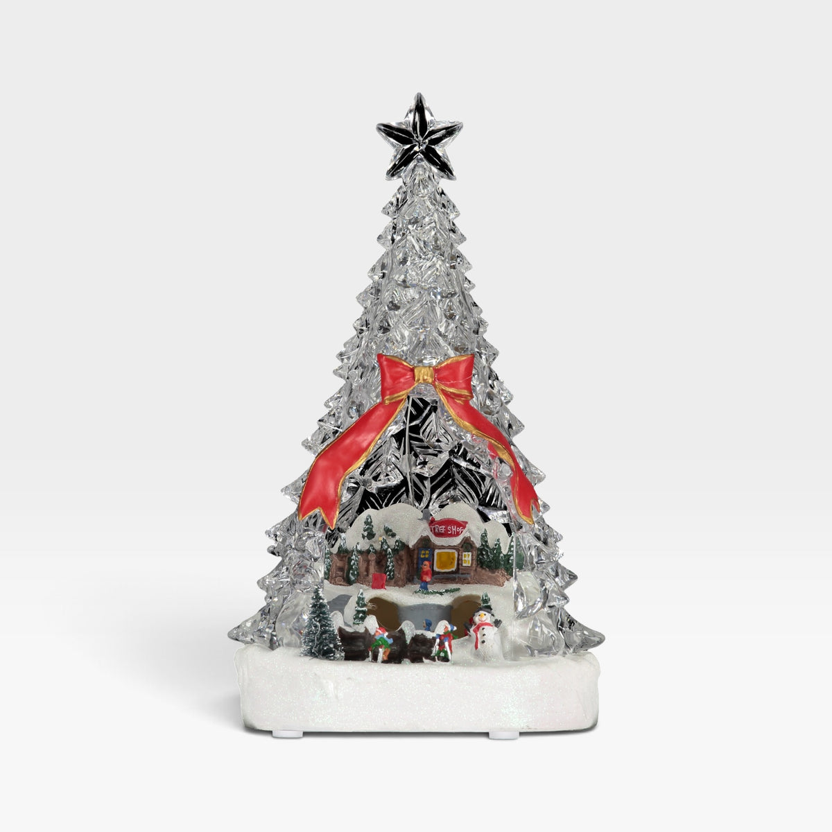Light-Up Acrylic Christmas Tree Scene with Santa’s Workshop – LED Festive Decoration