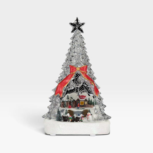 Light-Up Acrylic Christmas Tree Scene with Santa’s Workshop – LED Festive Decoration