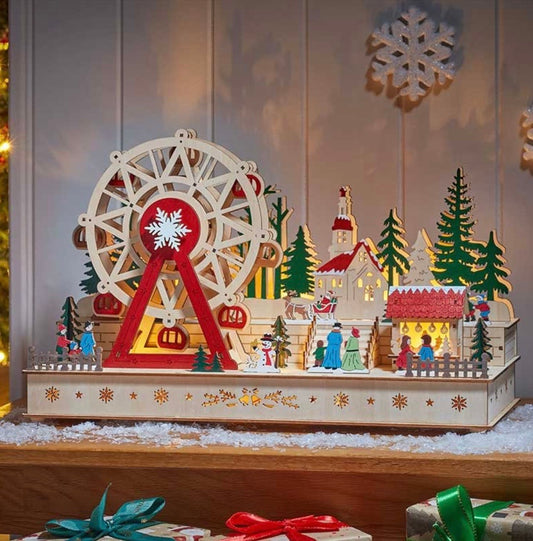 45cm LED Musical Animated Wooden Christmas Ferris Wheel Fun Fair