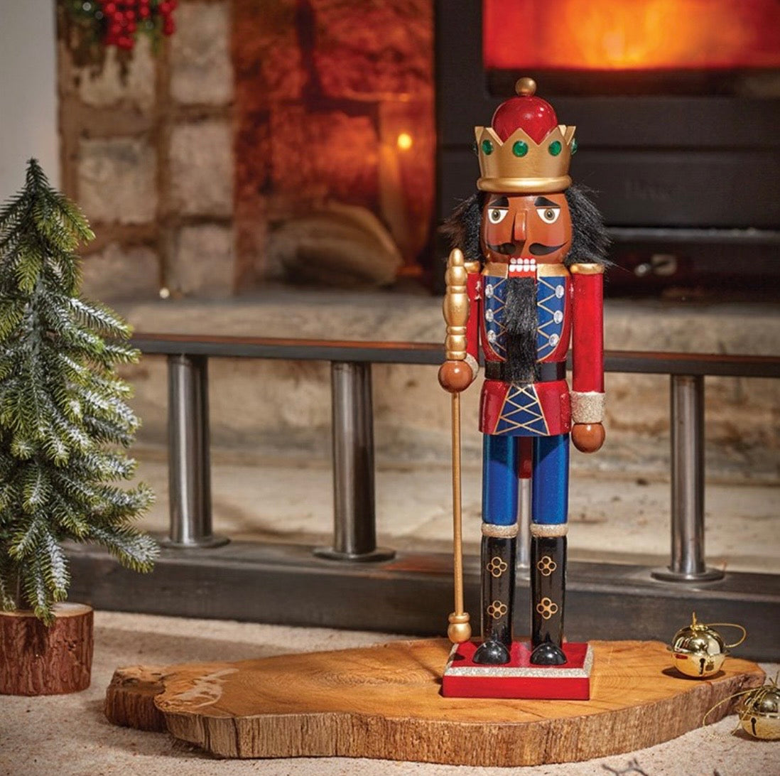 38cm Traditional Christmas Nutcracker Soldier – Red Blue & Gold King Decoration