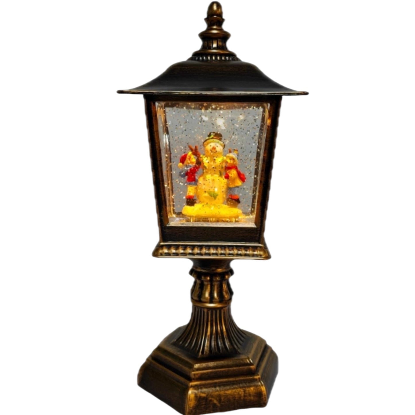 Snowman Family Lamp Post Water Lantern