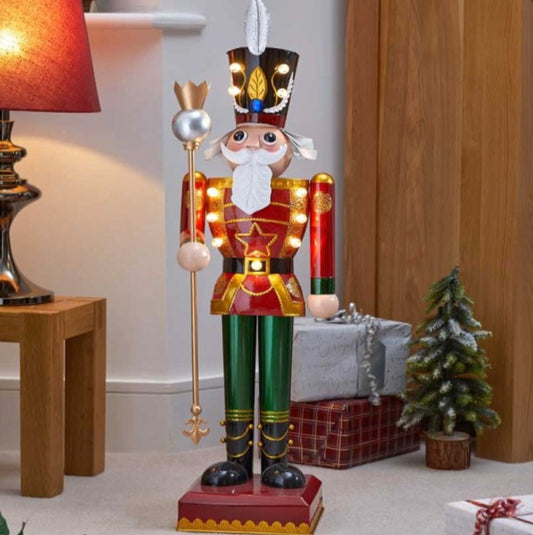 80cm Light-Up Metal Christmas Nutcracker Ornament – Hand Painted with LED Lights