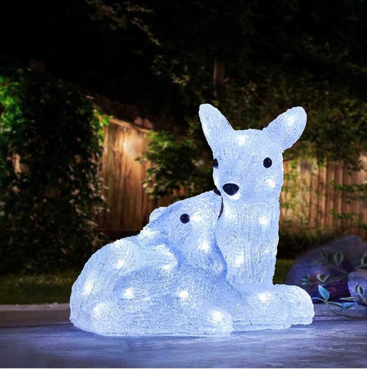 32cm Light Up Ice Doe & Fawn Christmas Decoration