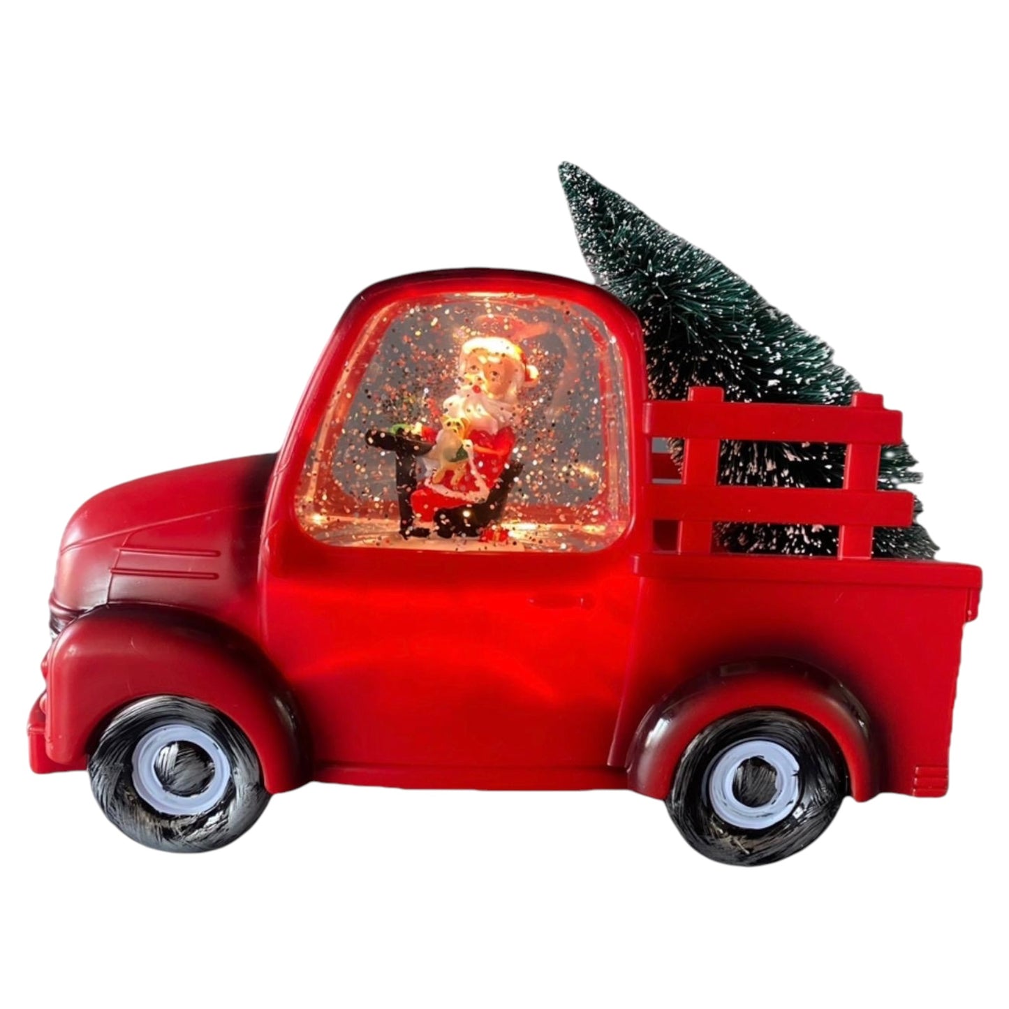 Red Christmas Truck Santa Snow Globe with Light-Up Tree