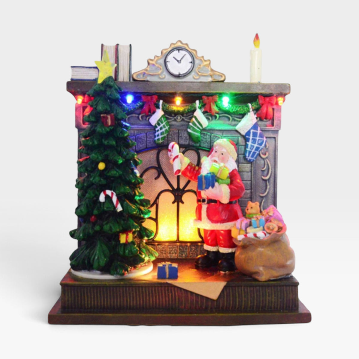 Light Up Santa by the Fireplace Christmas Scene