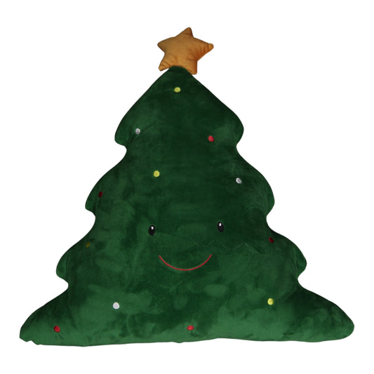 Smiling Christmas Tree Cushion – Soft Plush Festive Pillow