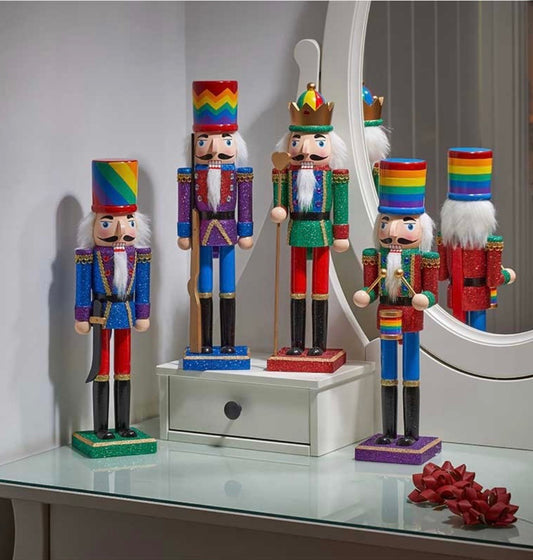 38cm Rainbow Christmas Nutcracker Decoration – Colourful Soldier