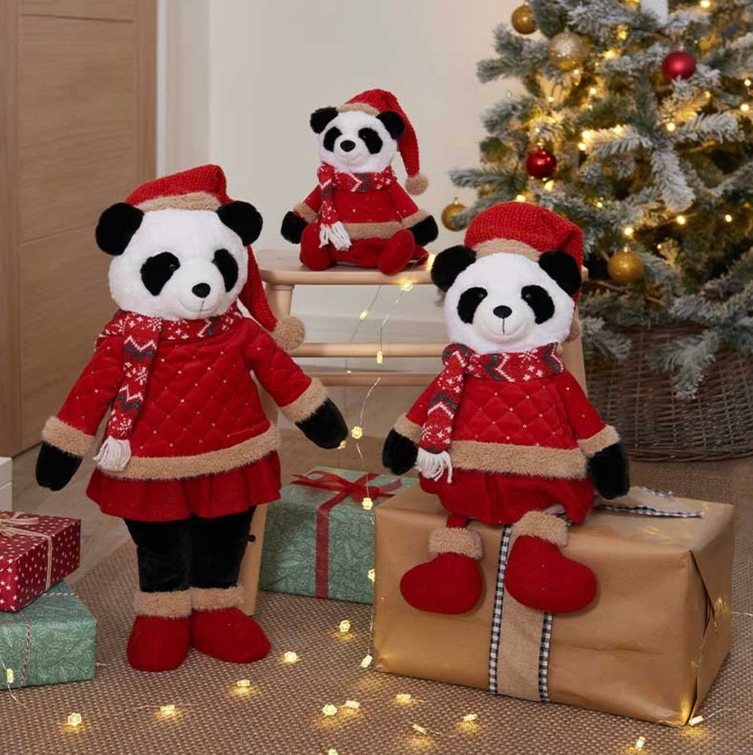 40cm Large Christmas Panda Decoration – Red Festive Outfit