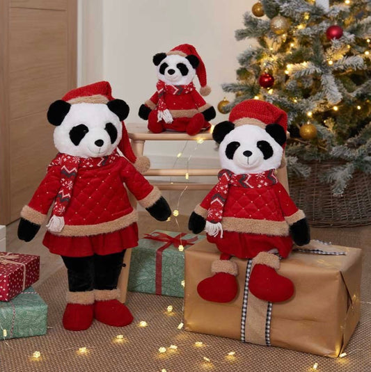 40cm Large Christmas Panda Decoration – Red Festive Outfit