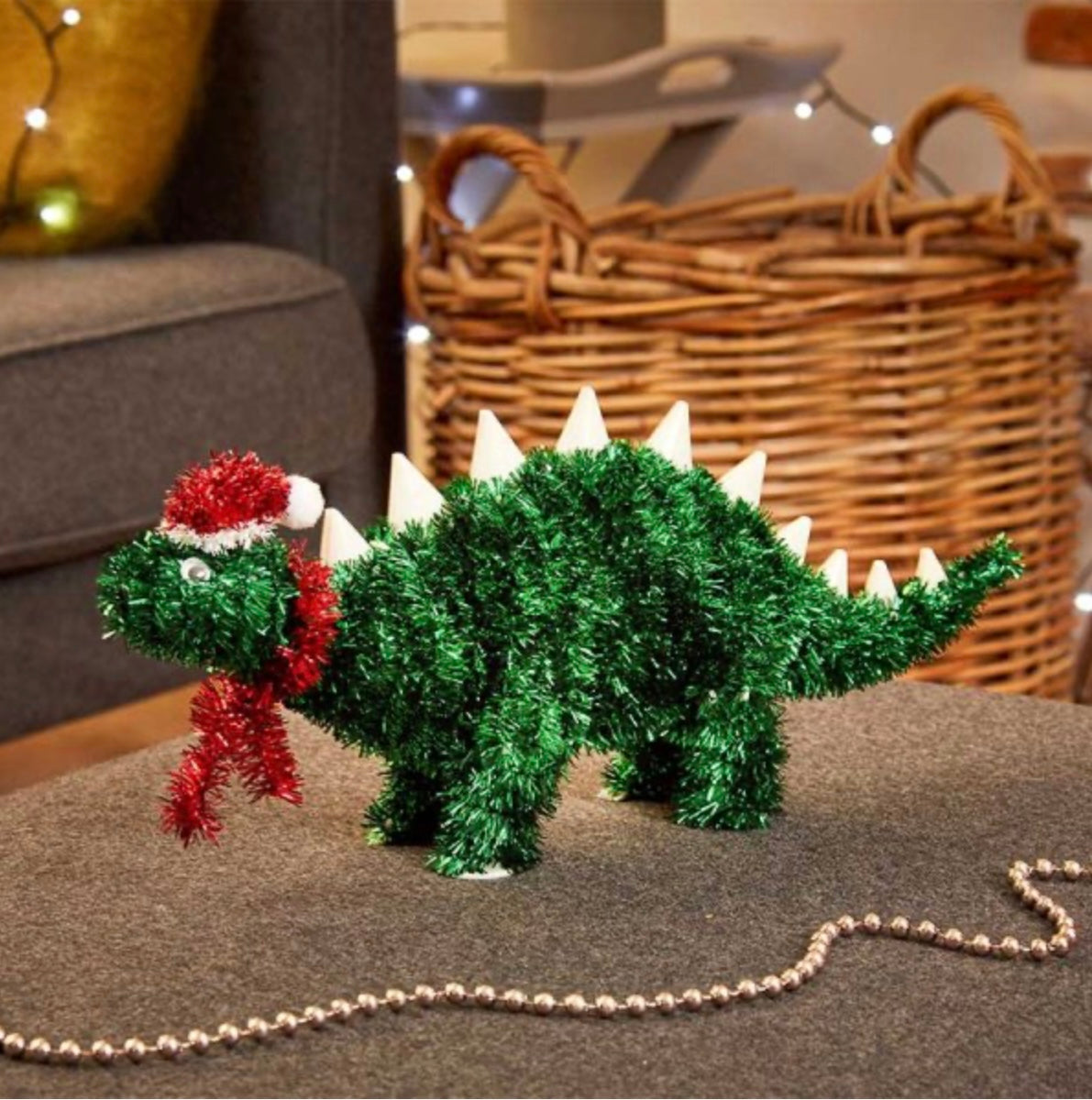 Tinsel Dinosaur – Green Festive Stegosaurus Christmas Decoration