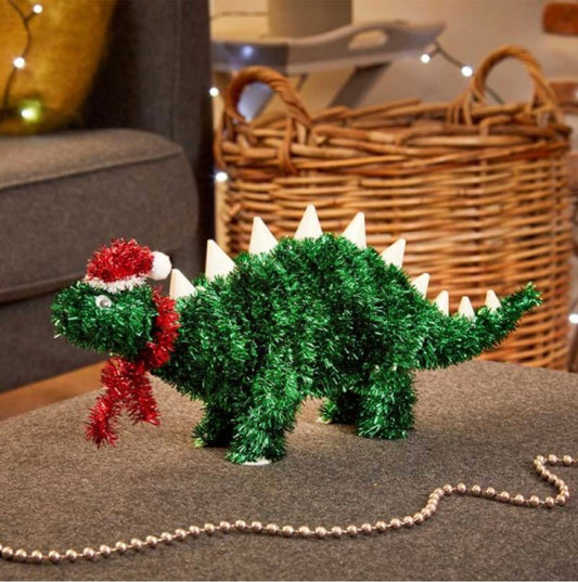 Tinsel Dinosaur – Green Festive Stegosaurus Christmas Decoration
