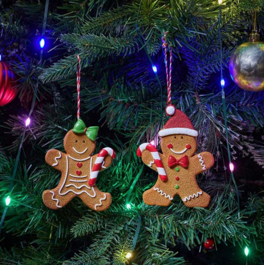 Set of 10 Gingerbread Christmas Tree Ornaments – Festive Hanging Decorations