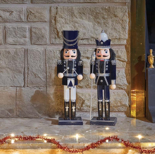 30cm Navy & Silver Christmas Nutcracker Soldier – Large Decoration