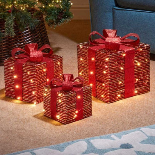 RedGold Braid Faux Gift Boxes – Set of 3