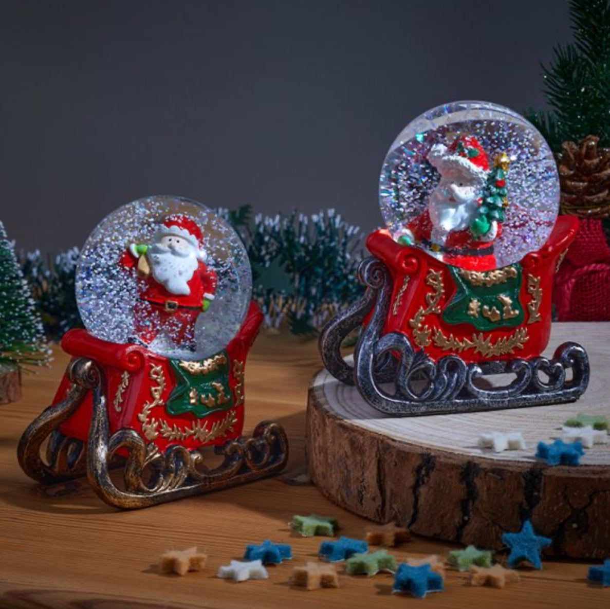 8cm Santa Sleigh SnowSpheres, Mixed Case
