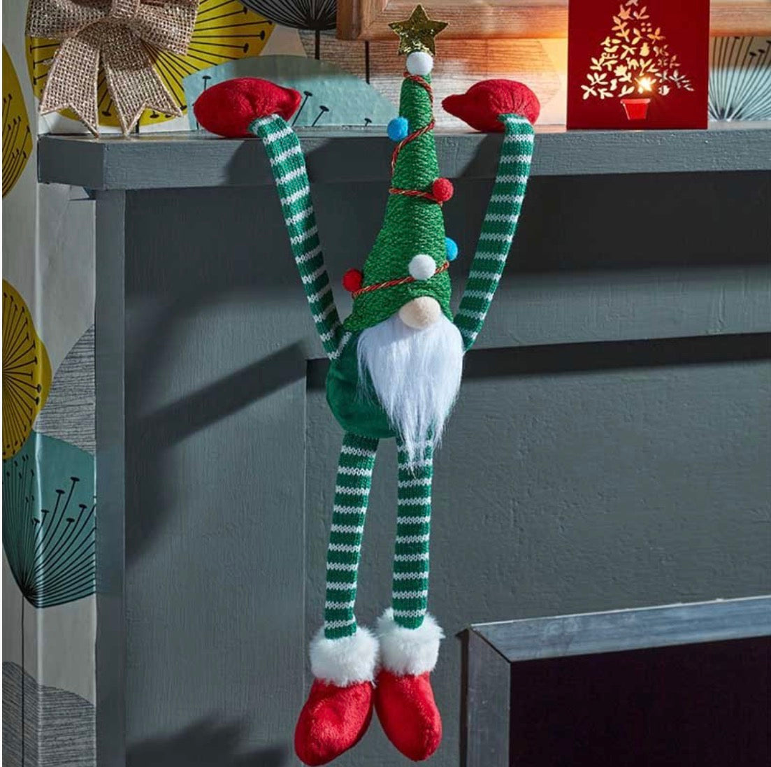 48cm Hanging Christmas Tree Gonk – Green Festive Shelf Decoration