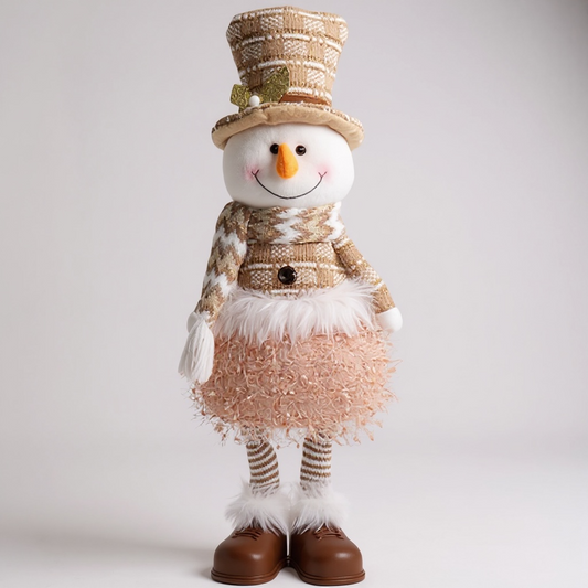 Blush Pink Light-Up Plush Snowman – Christmas Decoration with LED Lights