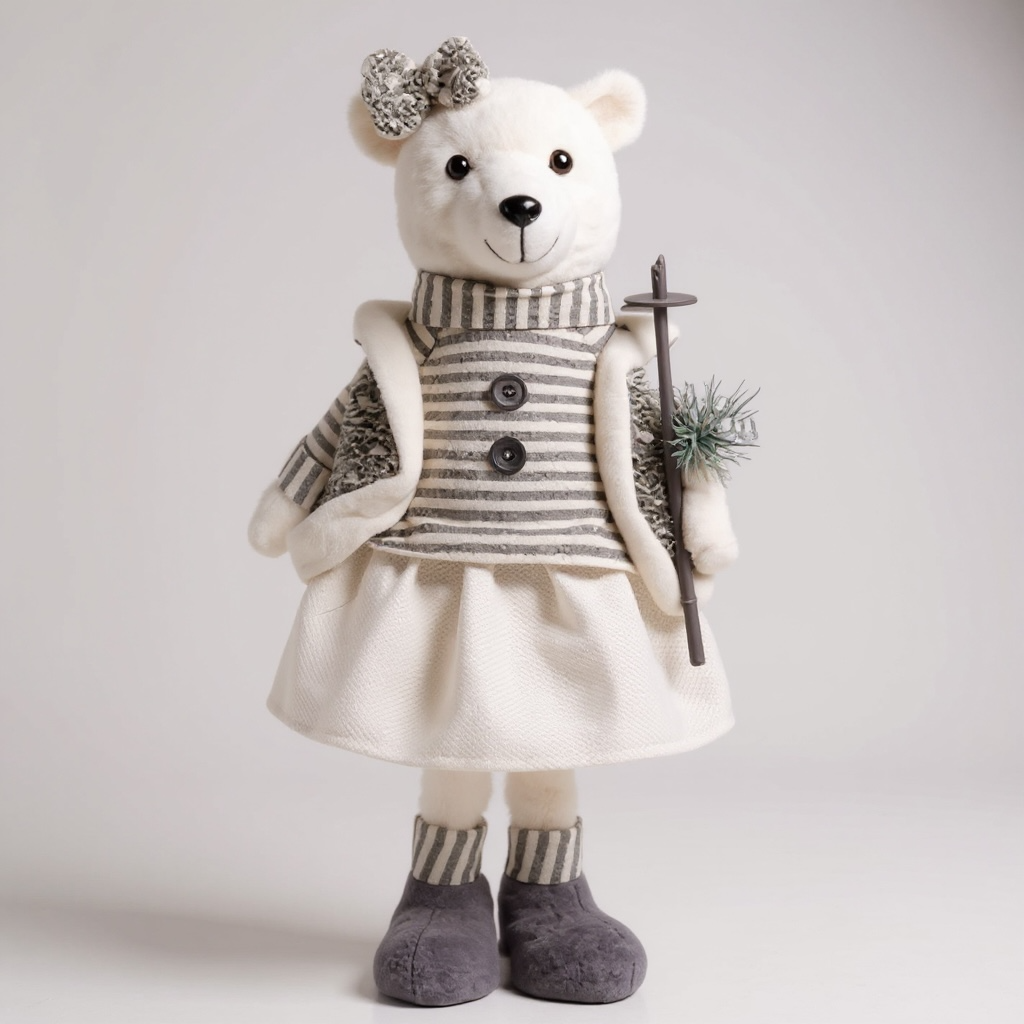 Tall Standing Mrs Polar BearChristmas Decoration – 56cm Elegant White & Silver Winter Figure